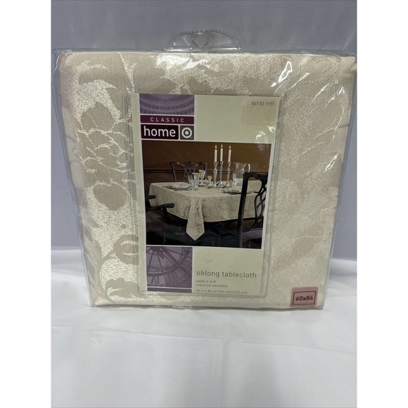 Classic Home Ivory/Gold cloth tablecloth 60x84 oblong Traditional Holiday - Picture 2 of 6